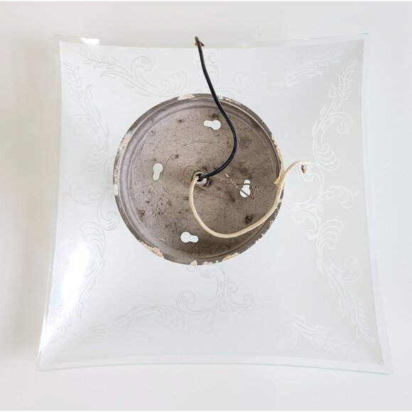 Vintage MCM Glass Ceiling Light Fixture With Etched Swirl Design & Metal Base - Picture 5 of 14